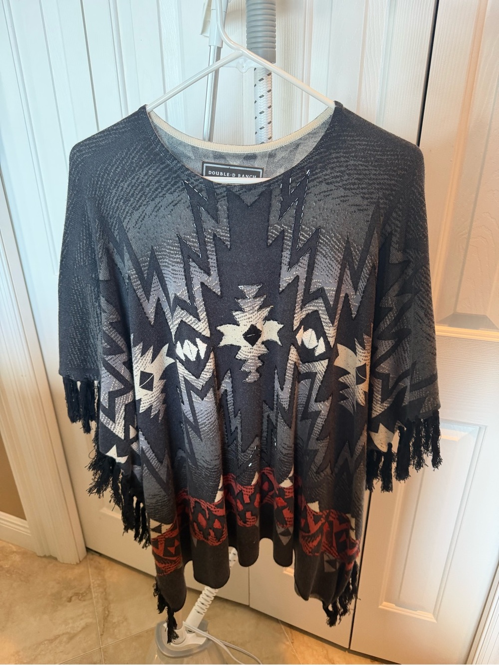 Double D Ranch Charcoal, Cream & Rust Fringe Poncho